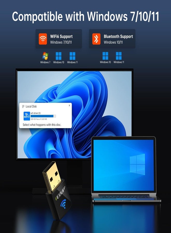 EDUP 2 in 1 Mini USB Bluetooth 5.4 WiFi 6 Adapter AX600M for PC, Plug and Play, Wireless USB Network Adapters 2.4G/ 5.8Ghz WiFi Dongle Antenna for Laptop Desktop Compatible with Windows 11/10 - Image 3