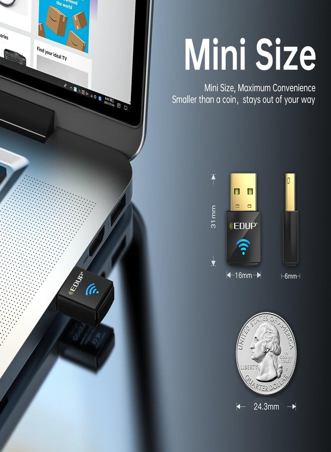 EDUP 2 in 1 Mini USB Bluetooth 5.4 WiFi 6 Adapter AX600M for PC, Plug and Play, Wireless USB Network Adapters 2.4G/ 5.8Ghz WiFi Dongle Antenna for Laptop Desktop Compatible with Windows 11/10 - Image 2