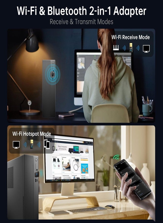 EDUP 2 in 1 Mini USB Bluetooth 5.4 WiFi 6 Adapter AX600M for PC, Plug and Play, Wireless USB Network Adapters 2.4G/ 5.8Ghz WiFi Dongle Antenna for Laptop Desktop Compatible with Windows 11/10 - Image 4