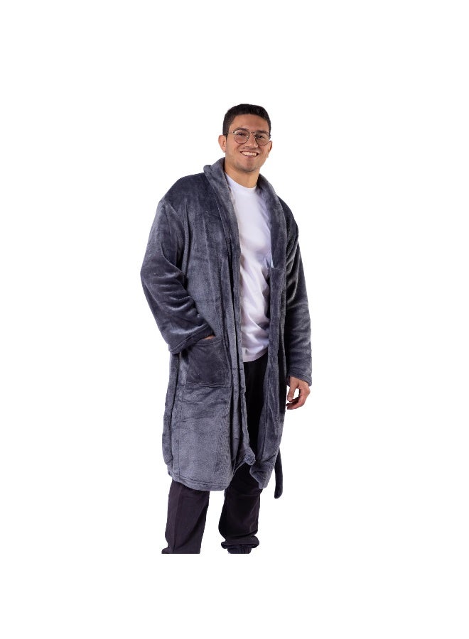 Mintra Lightweight Cozy Robe, 250 GSM Extra Soft Premium Microfiber in Dark Grey - XL Size 110cm length - Image 2