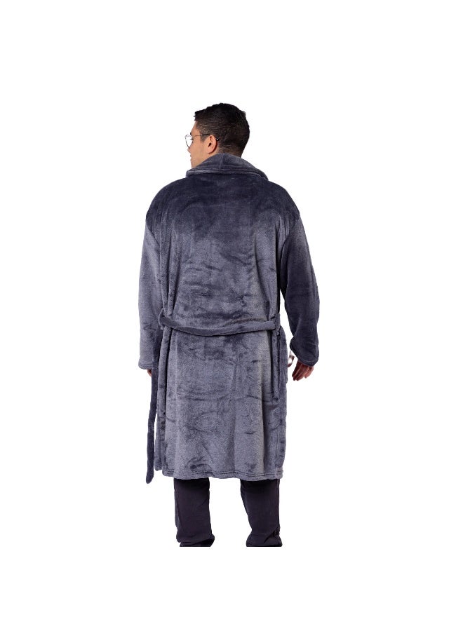 Mintra Lightweight Cozy Robe, 250 GSM Extra Soft Premium Microfiber in Dark Grey - XL Size 110cm length - Image 3