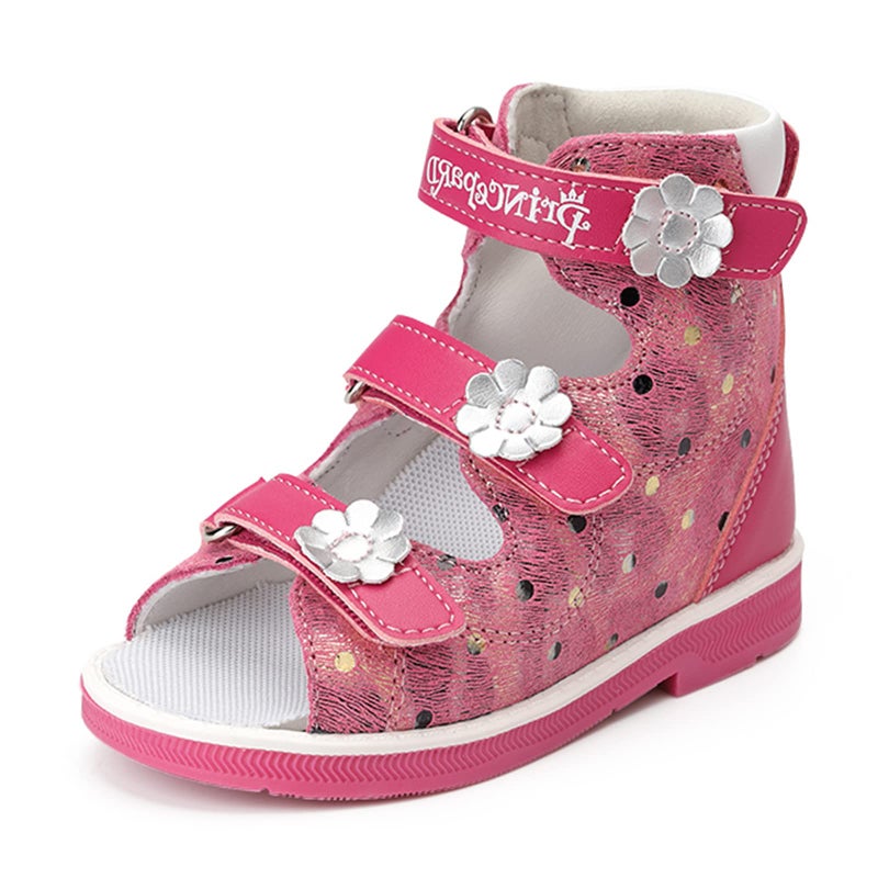 princepard Orthopedic Sandals for Toddlers with High BackKids Red Corrective Shoes for Girls with Ankle and Arch Support