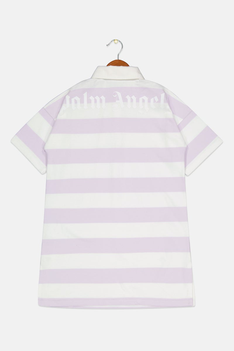 Palm Angels Kids Girl Stripe Casual Polo Dress, White - Image 2