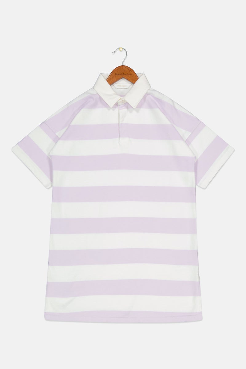 Palm Angels Kids Girl Stripe Casual Polo Dress, White - Image 1