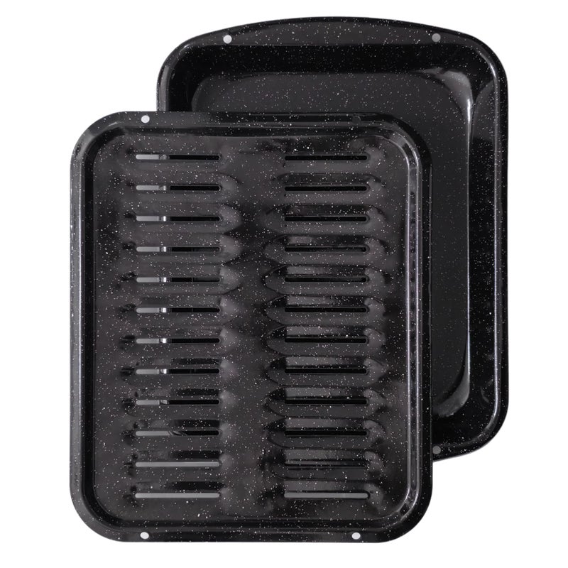 CULINARIN Broiler Pan for Oven Nonstick 16.75â€ x 13â€ Porcelain Nonstick Coated - Broiling Pan for Oven Withstands Heat up to 550Â° F - Heavy Duty Broil Pans and Rack Circulates Heat and Drains Fat (Speckled) - Image 1
