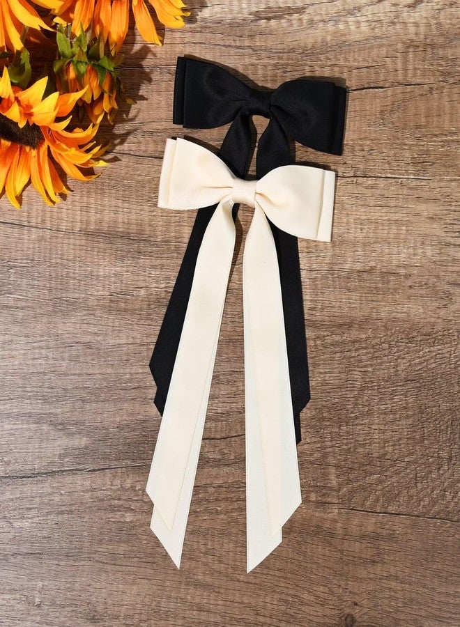 BELICIA 2PCS Premium Hair Bows Hair Clip Beige Black Hair Ribbon Ponytail Holder Accessories Slides Metal Clips Hair Bow for Women Girls Toddlers Teens Kids - Image 5