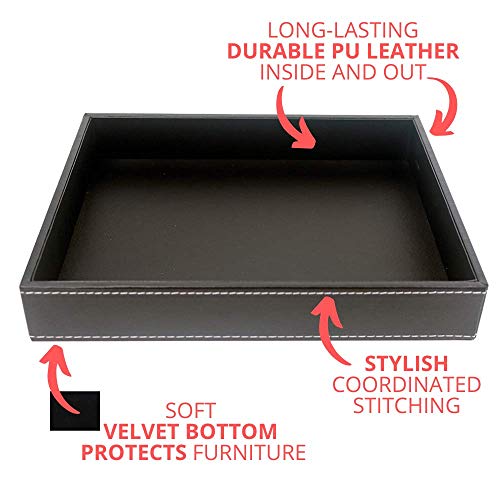 ULTRAY, Valet Tray, Desk Tray, Key Bowl, Nightstand Organizer for Men, Black PU Leather, 10.3 x 8.3 x 1.6 inches - Image 4