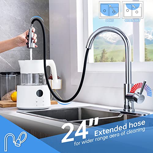 Arofa Chrome Kitchen Faucet, High Arc Kitchen Faucet with Pull Down Sprayer, Modern Single Handle Chrome Kitchen Faucets for 1/3 Hole Sink - Image 4