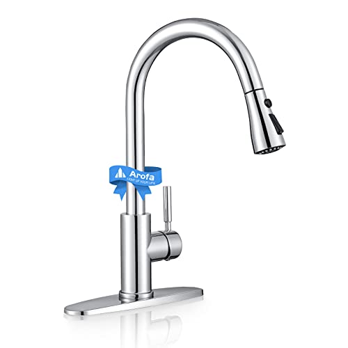 Arofa Chrome Kitchen Faucet, High Arc Kitchen Faucet with Pull Down Sprayer, Modern Single Handle Chrome Kitchen Faucets for 1/3 Hole Sink - Image 1
