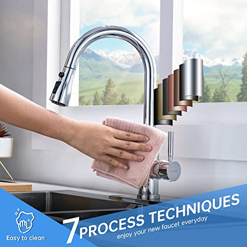 Arofa Chrome Kitchen Faucet, High Arc Kitchen Faucet with Pull Down Sprayer, Modern Single Handle Chrome Kitchen Faucets for 1/3 Hole Sink - Image 3