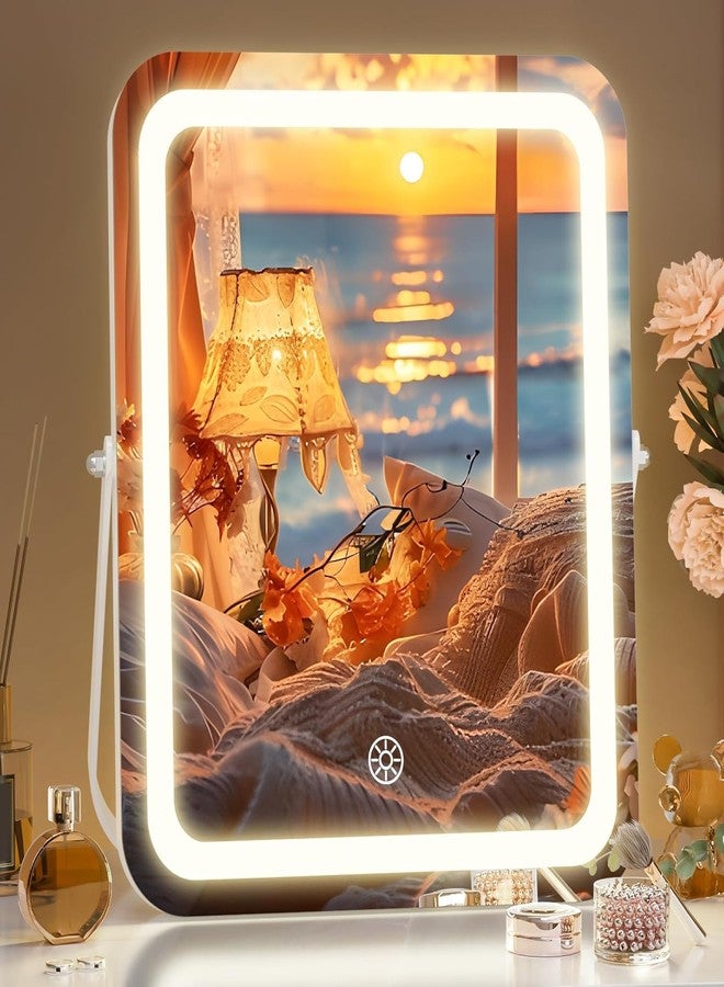 Hasipu مرآة زينة هاسيبُو بإضاءة، مرآة مكياج LED مقاس 10 × 12 بوصة، 3 أوضاع إضاءة، تحكم ذكي باللمس، قابلة للتعتيم، دوران 360 درجة، إطار أبيض مستطيل - Image 1