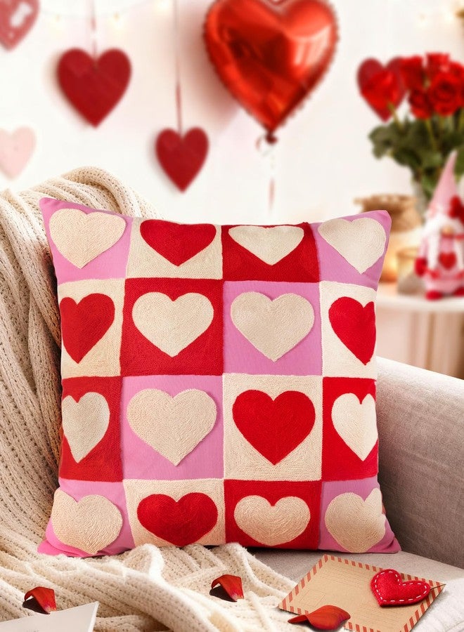 Kokaaee Valentines Pillow Cover 18x18 Inch - Embroidered Valentines Day Red White Hearts Design Throw Pillow Cover Decorations Soft Cushion Case Home Decor for Couch, Sofa, or Bed(1 Pack) - Image 5