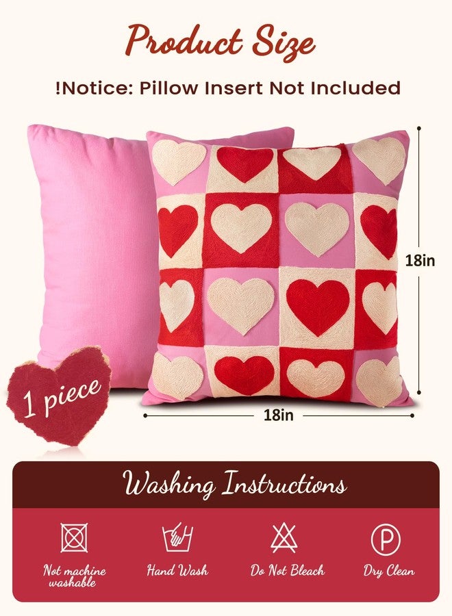 Kokaaee Valentines Pillow Cover 18x18 Inch - Embroidered Valentines Day Red White Hearts Design Throw Pillow Cover Decorations Soft Cushion Case Home Decor for Couch, Sofa, or Bed(1 Pack) - Image 4