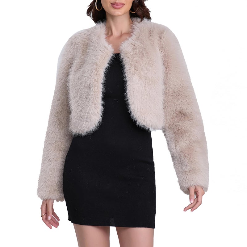 QUENTY PIELES QUENTY PIELIES Womenâ€™s Winter Faux Fur Coat Cropped Long Sleeve Shaggy Jacket Open Front Warm Outwear - Image 2