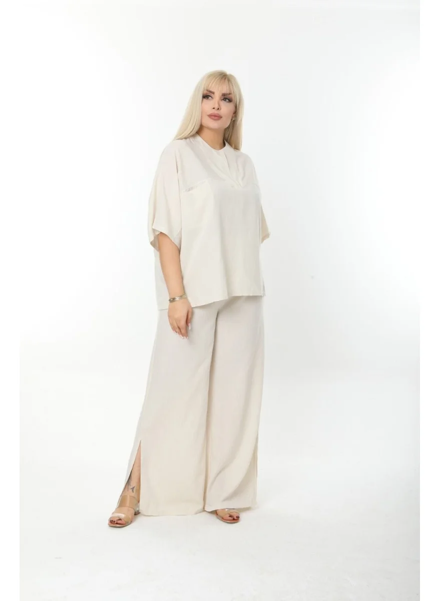 Escbutik Large Size Side Slit Comfortable Two-piece Suit with Trousers Stylish Bottom-Top Suit