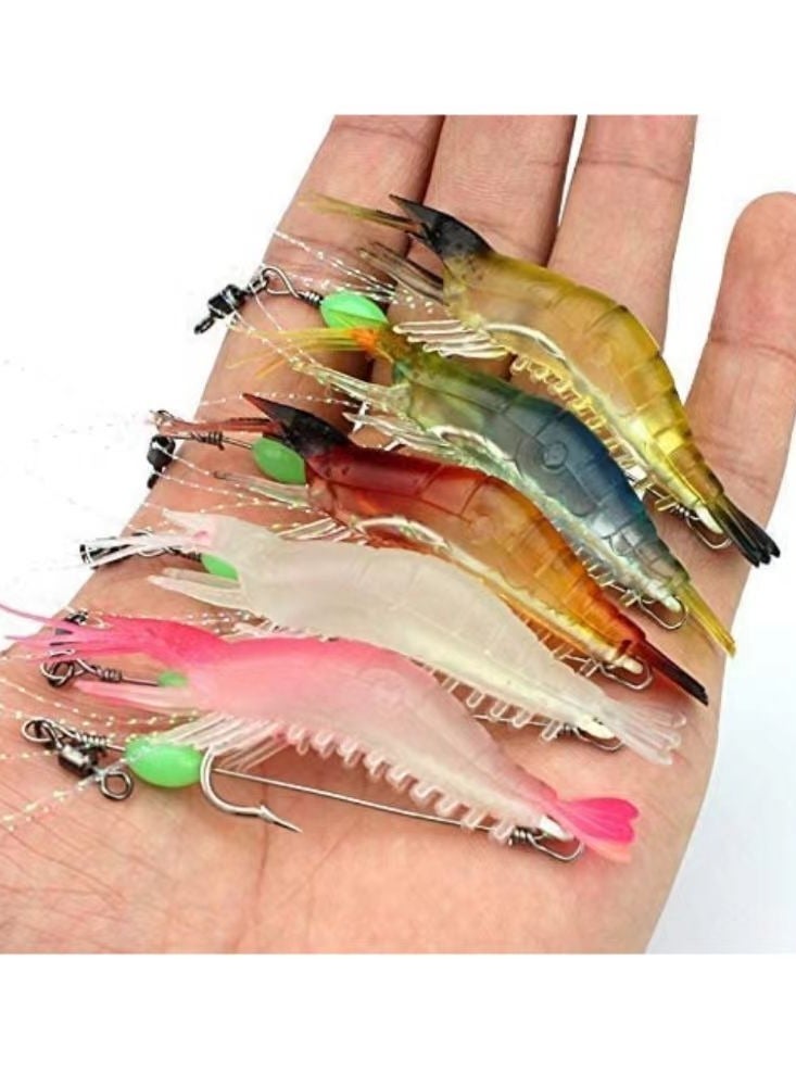 Generic 5-Piece Fishing Lures Soft Luminous Shrimp Lures Set, Shrimp Bait Set with Sharp Hooks, Fishing Tackle for Freshwater and Saltwater Bass Trout Catfish  - Image 1