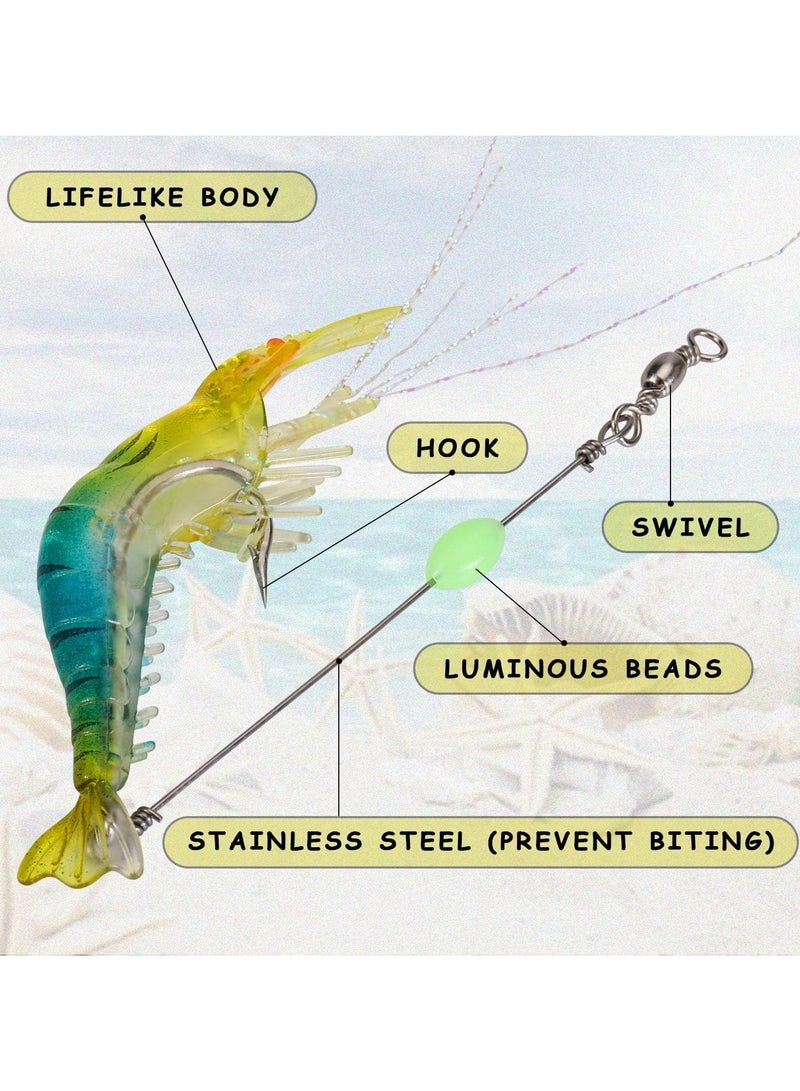 Generic 5-Piece Fishing Lures Soft Luminous Shrimp Lures Set, Shrimp Bait Set with Sharp Hooks, Fishing Tackle for Freshwater and Saltwater Bass Trout Catfish  - Image 3