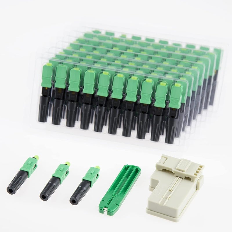 LEITE 100pcs SC APC Fiber Optic Quick Connector with Matched Tools Fiber Reusable Connectors Single Mode SM 9/125 Mechanical Fast Connectors Adapter for FTTH CATV Network Instrument - Image 1