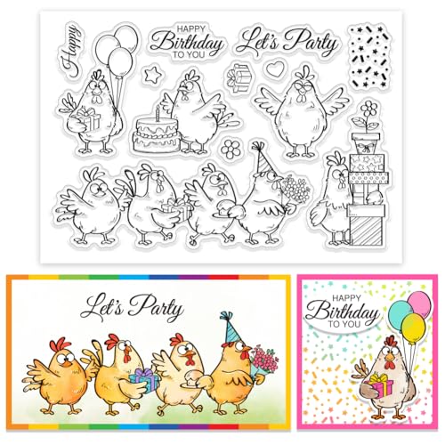 CHGCRAFT Cartoon Funny Chicken Birthday Clear Stamp Custom Silicone Clear Stamps for DIY Scrapbooking Photo Album Decorative Cards Making Chick 63X 433x 012inch - Image 1