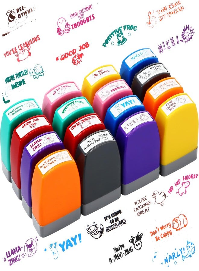 Zhehao 16 Pcs Teacher Stamps for Grading Self Inking Stamp Set Teacher Supplies Motivational Encouraging Stamp for Classroom (Novel Style) - Image 1