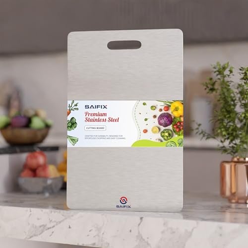 SAIFIX Stainless Steel Chopping Board for Kitchen Premium SS Cutting Board Suitable for Vegetables, Fruits, Bread, Meat and Kneading (Rectangle) - Image 1