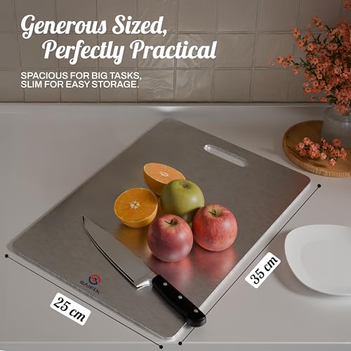 SAIFIX Stainless Steel Chopping Board for Kitchen Premium SS Cutting Board Suitable for Vegetables, Fruits, Bread, Meat and Kneading (Rectangle) - Image 2