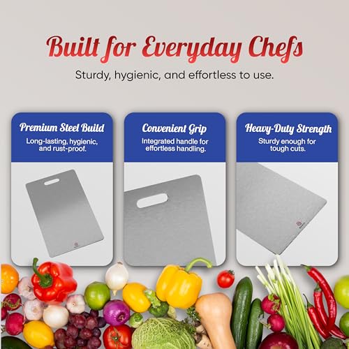 SAIFIX Stainless Steel Chopping Board for Kitchen Premium SS Cutting Board Suitable for Vegetables, Fruits, Bread, Meat and Kneading (Rectangle) - Image 4