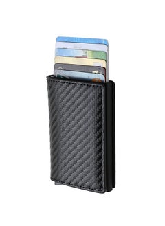 Mens Card Holder Wallet, RFID Blocking with Money Pocket, Social Security Card Protector, Pop Up Wallet for Men, Slim Aluminum Wallet with Push Button for Quick Card Access,Carbon fiber black