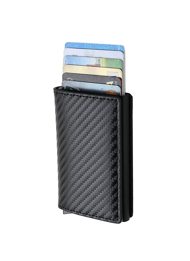 Meschett - Mens Card Holder Wallet, RFID Blocking with Money Pocket, Social Security Card Protector, Pop Up Wallet for Men, Slim Aluminum Wallet with Push Button for Quick Card Access,Carbon fiber black - Image 1