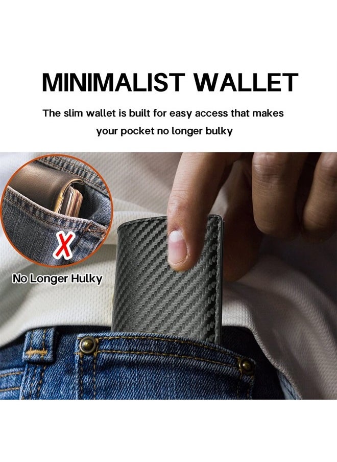 Meschett - Mens Card Holder Wallet, RFID Blocking with Money Pocket, Social Security Card Protector, Pop Up Wallet for Men, Slim Aluminum Wallet with Push Button for Quick Card Access,Carbon fiber black - Image 1
