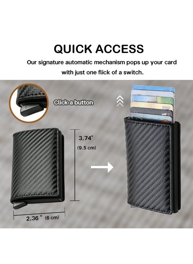 Meschett - Mens Card Holder Wallet, RFID Blocking with Money Pocket, Social Security Card Protector, Pop Up Wallet for Men, Slim Aluminum Wallet with Push Button for Quick Card Access,Carbon fiber black - Image 1