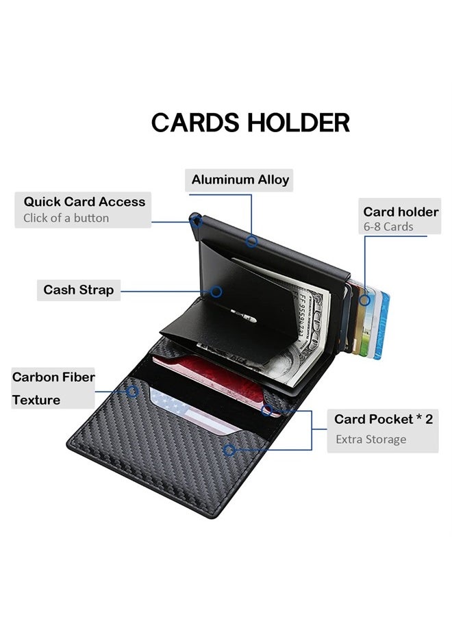 Meschett - Mens Card Holder Wallet, RFID Blocking with Money Pocket, Social Security Card Protector, Pop Up Wallet for Men, Slim Aluminum Wallet with Push Button for Quick Card Access,Carbon fiber black - Image 1