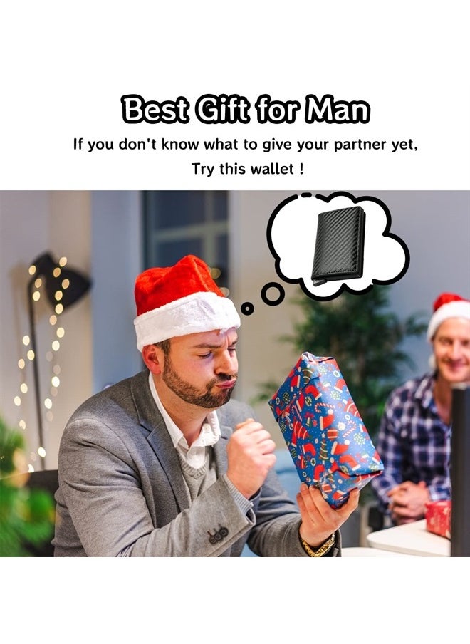 Meschett - Mens Card Holder Wallet, RFID Blocking with Money Pocket, Social Security Card Protector, Pop Up Wallet for Men, Slim Aluminum Wallet with Push Button for Quick Card Access,Carbon fiber black - Image 1