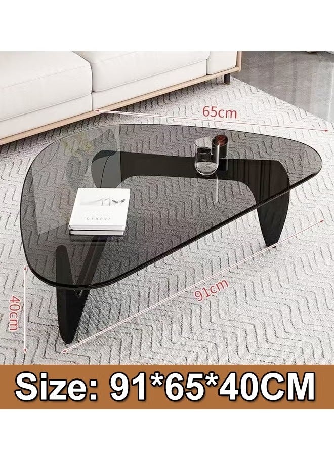 Raffine Mid Century Abstract Design Modern Coffee Table with Solid Wood Frame Small Triangular Side Table with Clear Tempered Glass Top Vintage Center Table for Living Room Patio Balcony 91x65x40 cm - Image 5