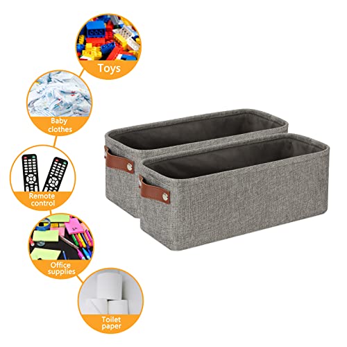 DULLEMELO Soft Cotton Fabric Bathroom Storage Baskets 2 Pack Fabric Shelf Baskets for Gifts Empty Small Storage Organizer for Closet,Toys,Bedroom (Grey) - Image 5