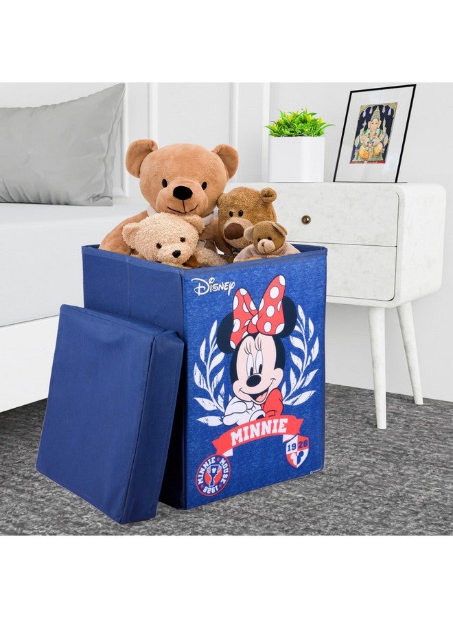 Kuber Industries Minnie Toy Storage Box | Laundry Basket for Toys | Folding Laundry Basket | Clothes Hamper with Lid & Handles | Storage Basket for Bathroom | 60 LTR | Navy Blue - Image 1