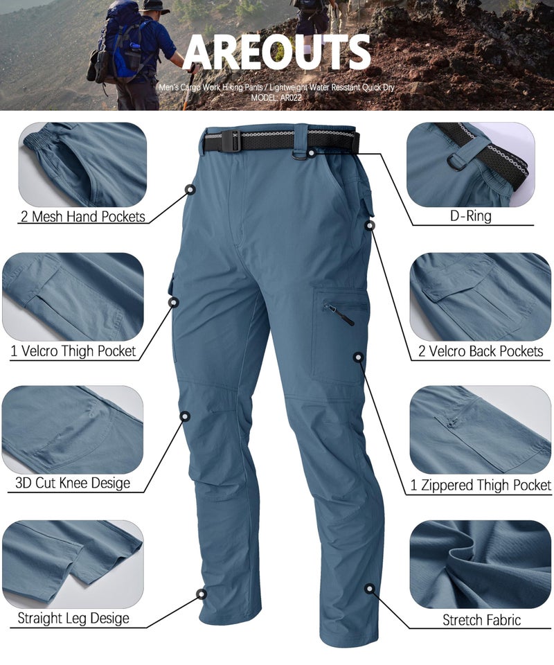 AREOUTS Men's Cargo Work Hiking Pants Lightweight Water Resistant Quick Dry Fishing Travel Camping Outdoor Breathable Multi Pockets Stone Blue M - Image 5