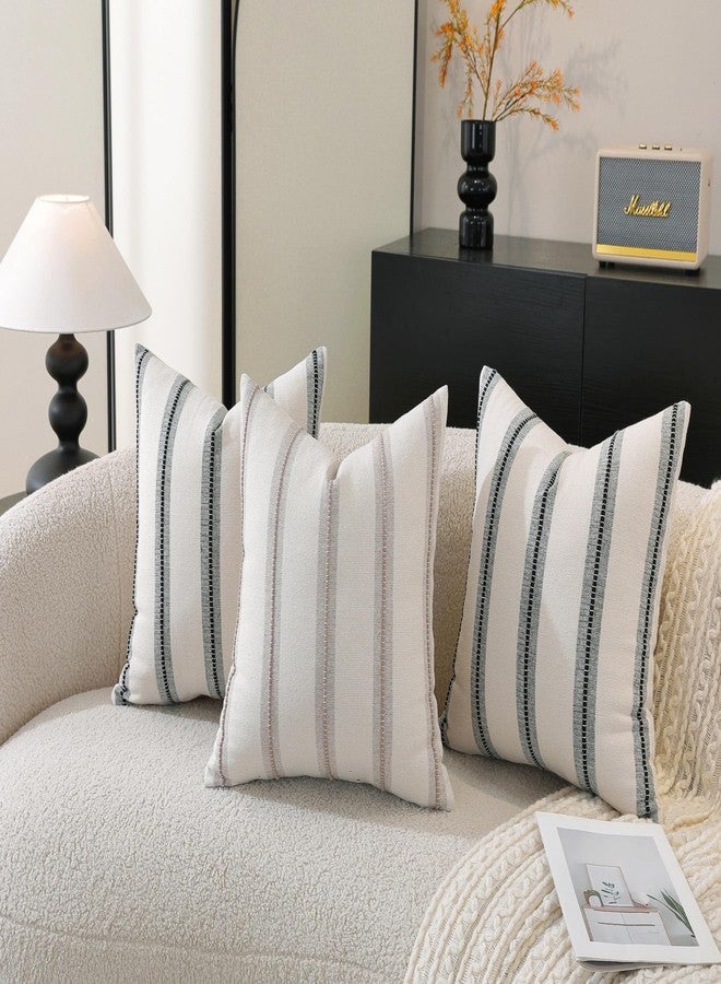 Cethom Boho Throw Pillow Covers 18x18 Set of 2, Taupe Striped Decorative Pillow Cases for Couch Chair Bed, Textured Farmhouse Modern Accent Cushion Covers for Living Room Bedroom Sofa Home Decor - Image 5