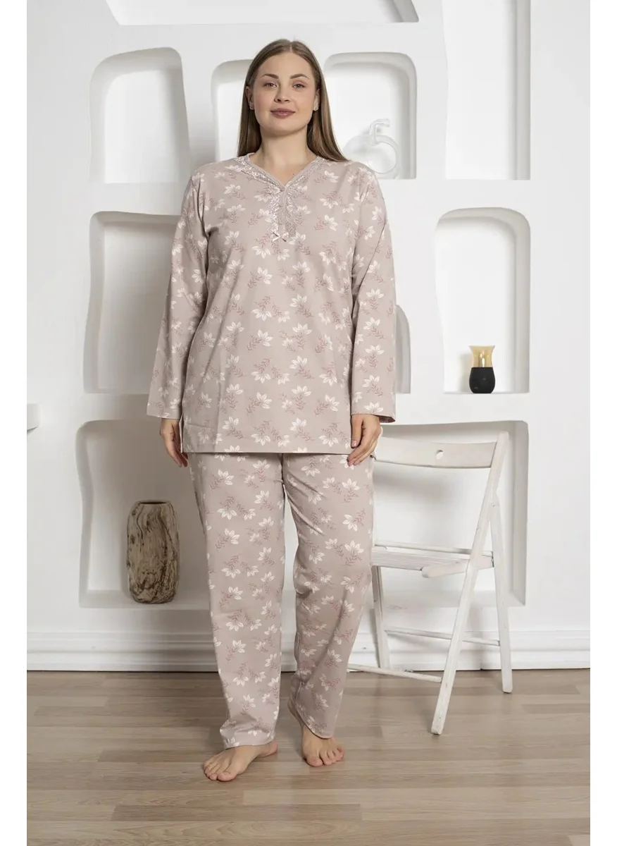 Bie'S Women's Floral Pattern V Neck 3 Button Cotton Long Sleeve Seasonal Pajama Set