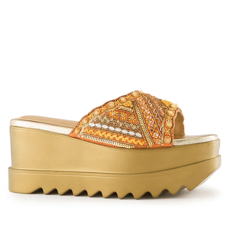 Anaar Anaar Drama Dose Sandals – Handcrafted Satin Open Sandals with Sequin, Pearl & Mirror Embroidery