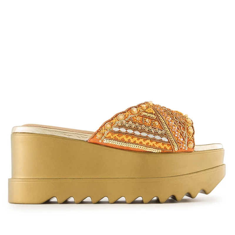 Anaar Anaar Drama Dose Sandals – Handcrafted Satin Open Sandals with Sequin, Pearl & Mirror Embroidery
