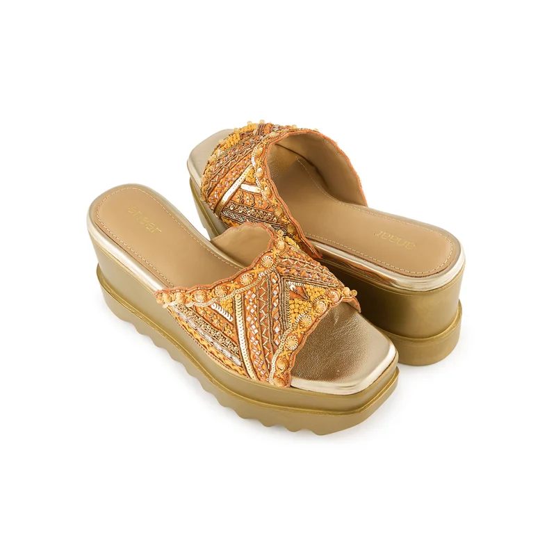 Anaar Anaar Drama Dose Sandals – Handcrafted Satin Open Sandals with Sequin, Pearl & Mirror Embroidery
