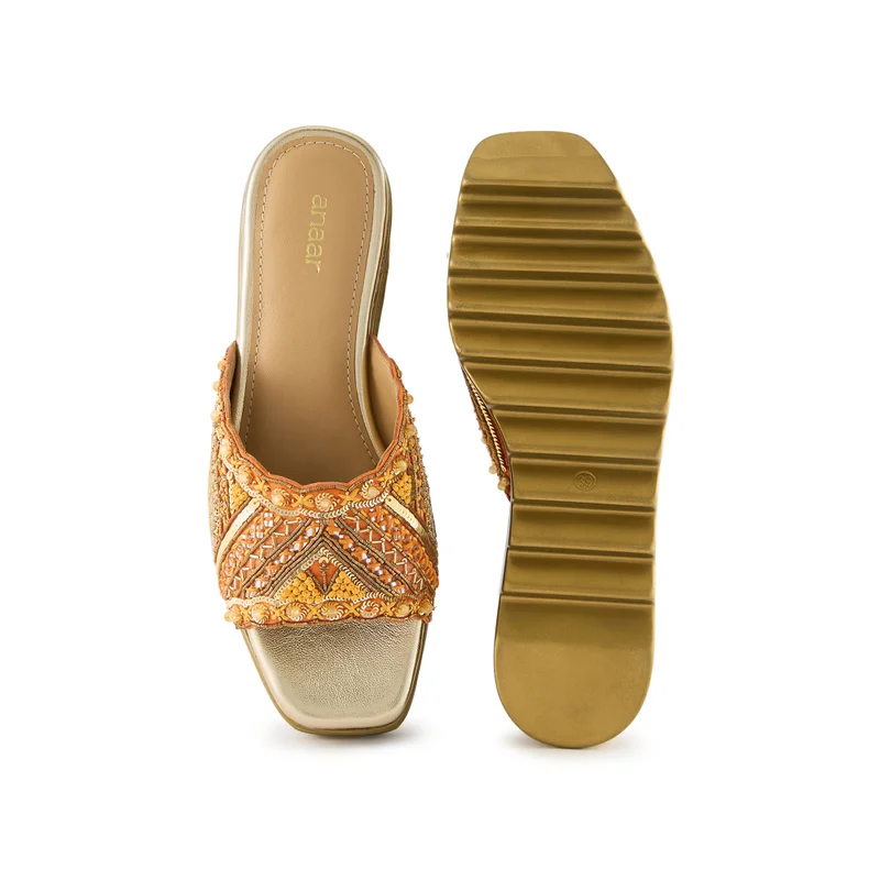 Anaar Anaar Drama Dose Sandals – Handcrafted Satin Open Sandals with Sequin, Pearl & Mirror Embroidery