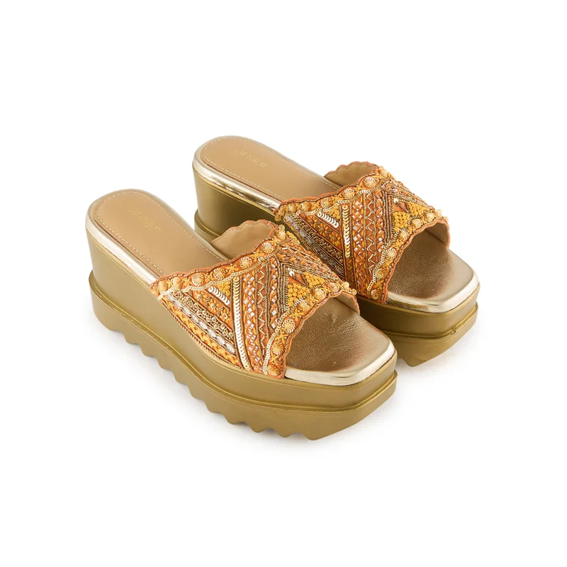 Anaar Anaar Drama Dose Sandals – Handcrafted Satin Open Sandals with Sequin, Pearl & Mirror Embroidery