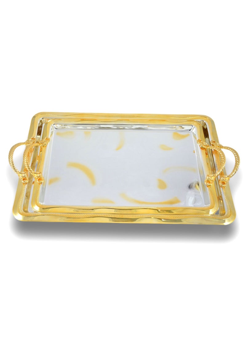 Homemaker 2-Piece Rectangular Luxury Serving Tray, Large 48cm x 31cm & Medium 41cm x 27cm, Steel, Silver & Gold  - Image 1