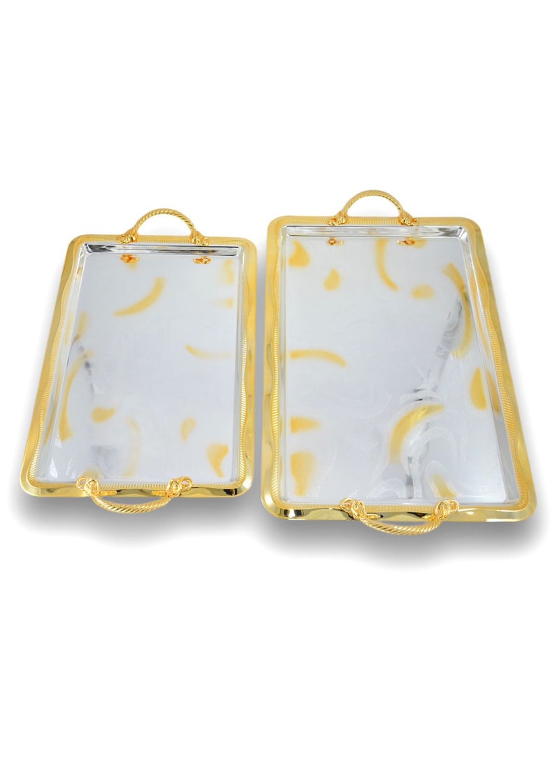 Homemaker 2-Piece Rectangular Luxury Serving Tray, Large 48cm x 31cm & Medium 41cm x 27cm, Steel, Silver & Gold  - Image 2