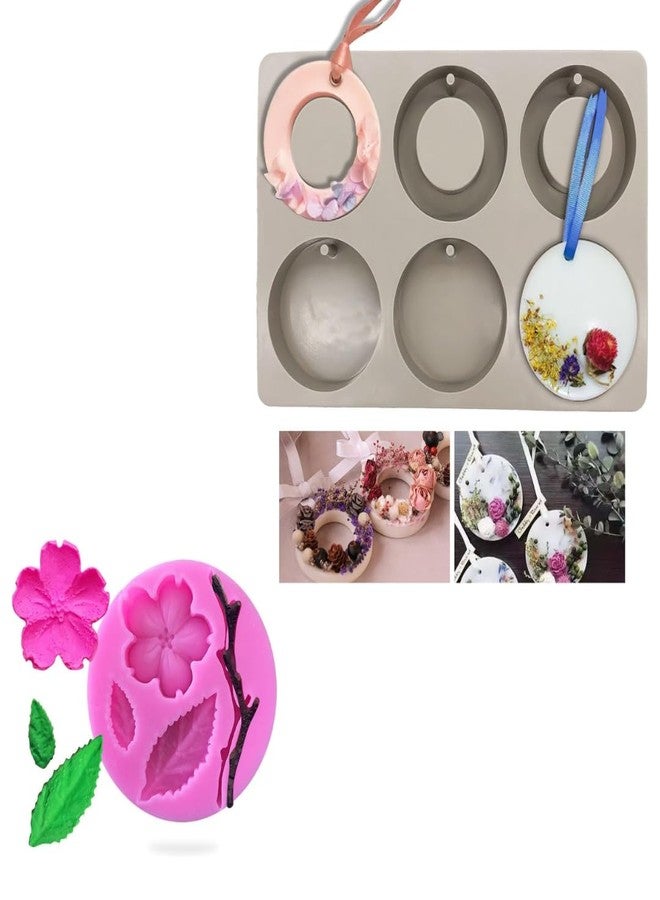 Skytail 2pc Peach Blossom Flower & Resin Silicone Moulds for Fondant Chocolate Candy Cake Decoration Cupcake Topper Gummy Jelly Cookie Sugarpaste Polymer Clay Soap Candle Epoxy Resin Casting Molds - Image 1