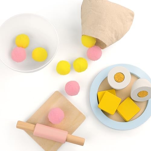 Pillowhale Wooden Stand Mixer Toy for Kids Montessori Pretend Baking Playset with Food Accessories Wooden Play Kitchen Toy Learning Gift for Toddlers Girls Boys Ages 3 - Image 5