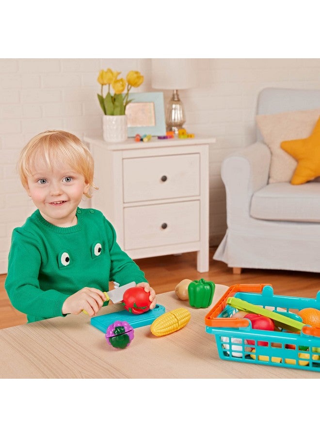 باتات مجموعة طعام باتات للأطفال الصغار مع سلة سوق المزارعين ولوح التقطيع، مطبخ طعام للأطفال ولعبة تظاهرية للأعمار من 3 سنوات فما فوق (37 قطعة) - Image 2