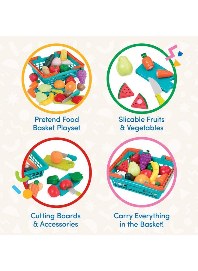 باتات مجموعة طعام باتات للأطفال الصغار مع سلة سوق المزارعين ولوح التقطيع، مطبخ طعام للأطفال ولعبة تظاهرية للأعمار من 3 سنوات فما فوق (37 قطعة) - Image 3